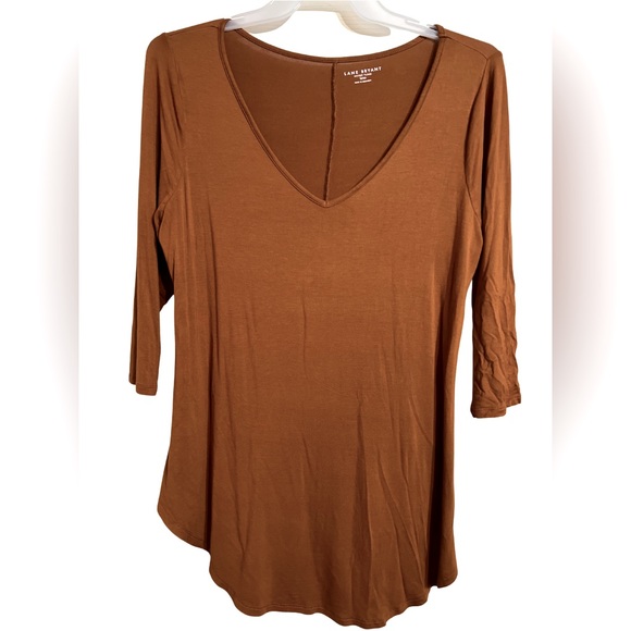 Lane Bryant Caramel Fitted 3/4-Sleeve V-Neck Tunic Tee - Picture 2 of 3